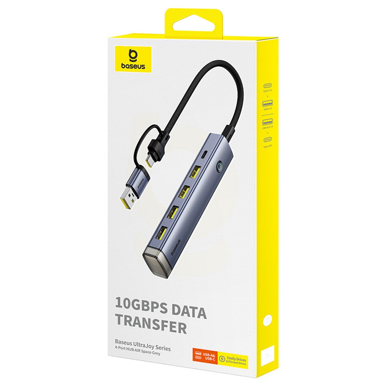 Baseus UltraJoy -sarjan USB-A/USB-C-jakaja, 4 x USB-A 3.1, 1 x USB-C 5 V – harmaa