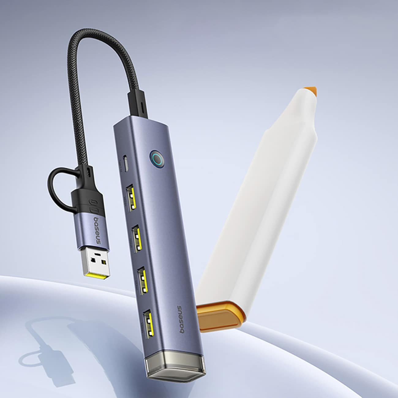 Baseus UltraJoy -sarjan USB-A/USB-C-jakaja, 4 x USB-A 3.1, 1 x USB-C 5 V – harmaa