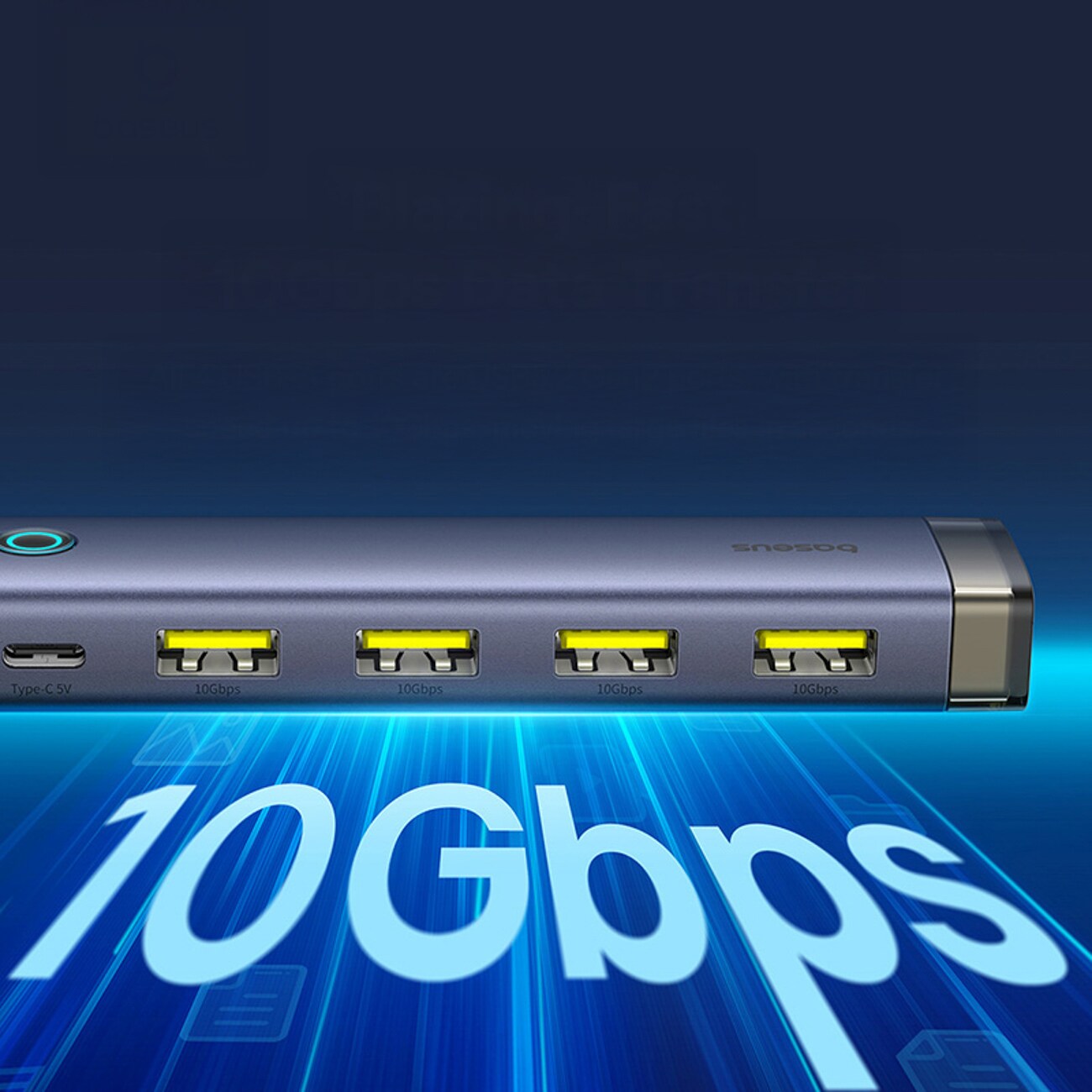 Baseus UltraJoy -sarjan USB-A/USB-C-jakaja, 4 x USB-A 3.1, 1 x USB-C 5 V – harmaa