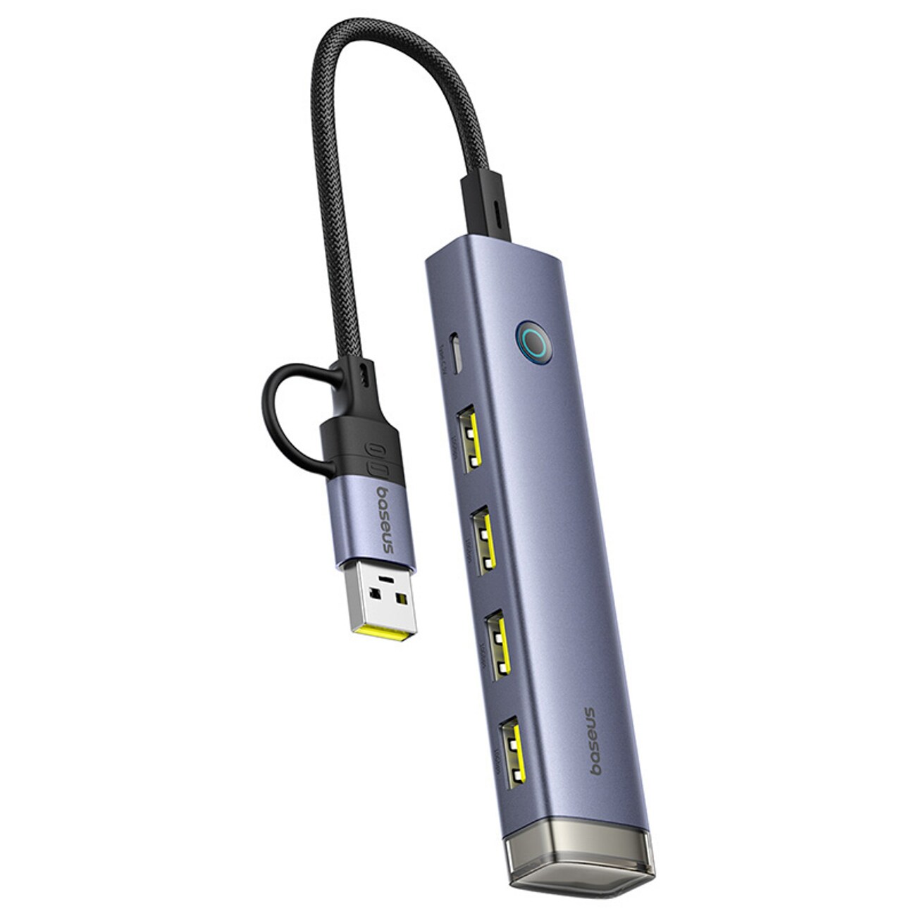 Baseus UltraJoy -sarjan USB-A/USB-C-jakaja, 4 x USB-A 3.1, 1 x USB-C 5 V – harmaa