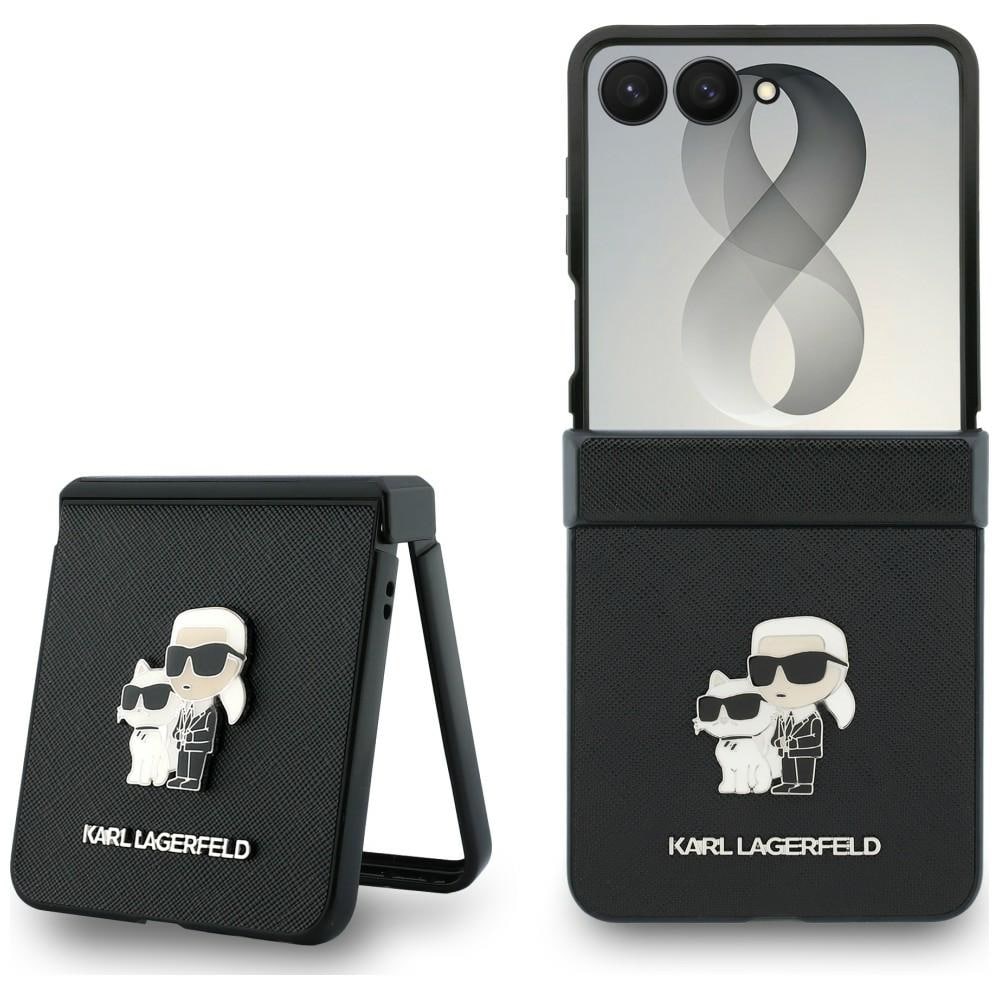 Karl Lagerfeld Karl&Choupette Saffiano -nappikotelo Samsung Galaxy Z Flip 8:lle – musta