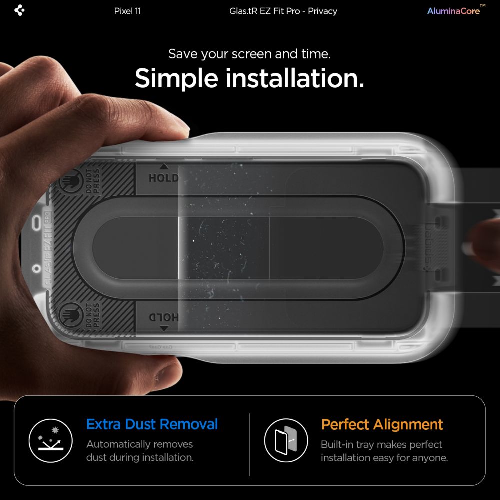 Spigen Glas.tR EZ Fit Pro HD -yksityisyyttä suojaava karkaistu lasi, 2 kpl, Pixel 10/11