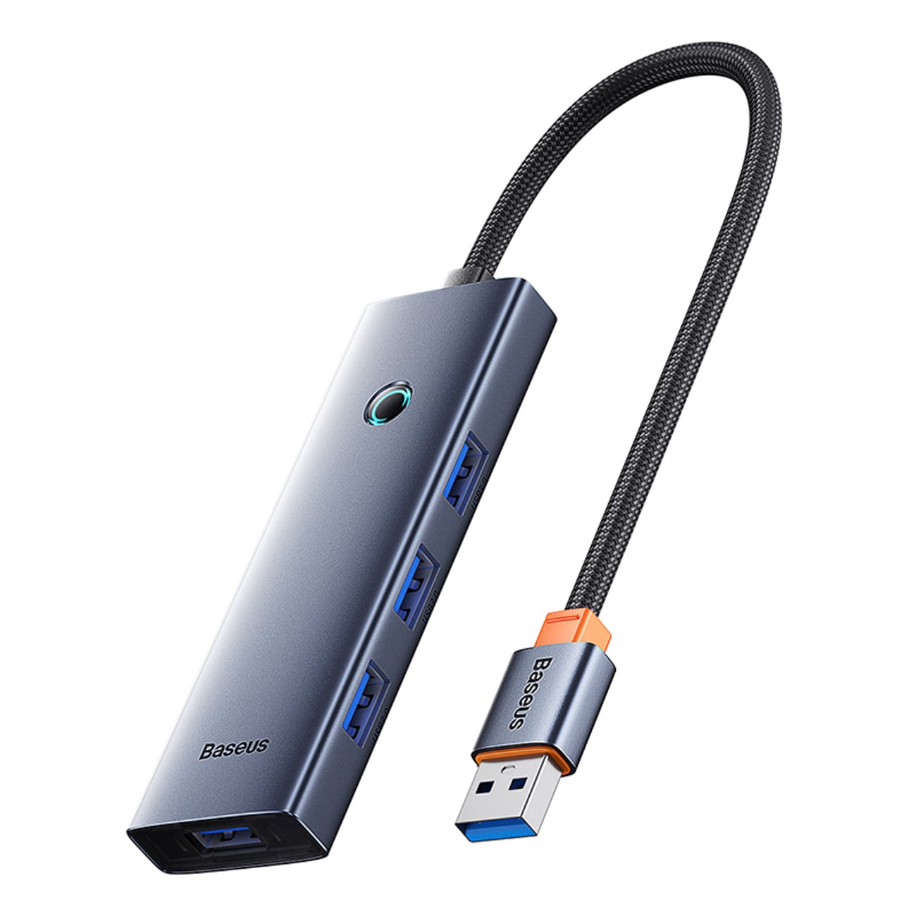 Baseus UltraJoy -sarjan USB-A-jakaja, 4 x USB-A 3.0, 1 x USB-C 5 V – harmaa