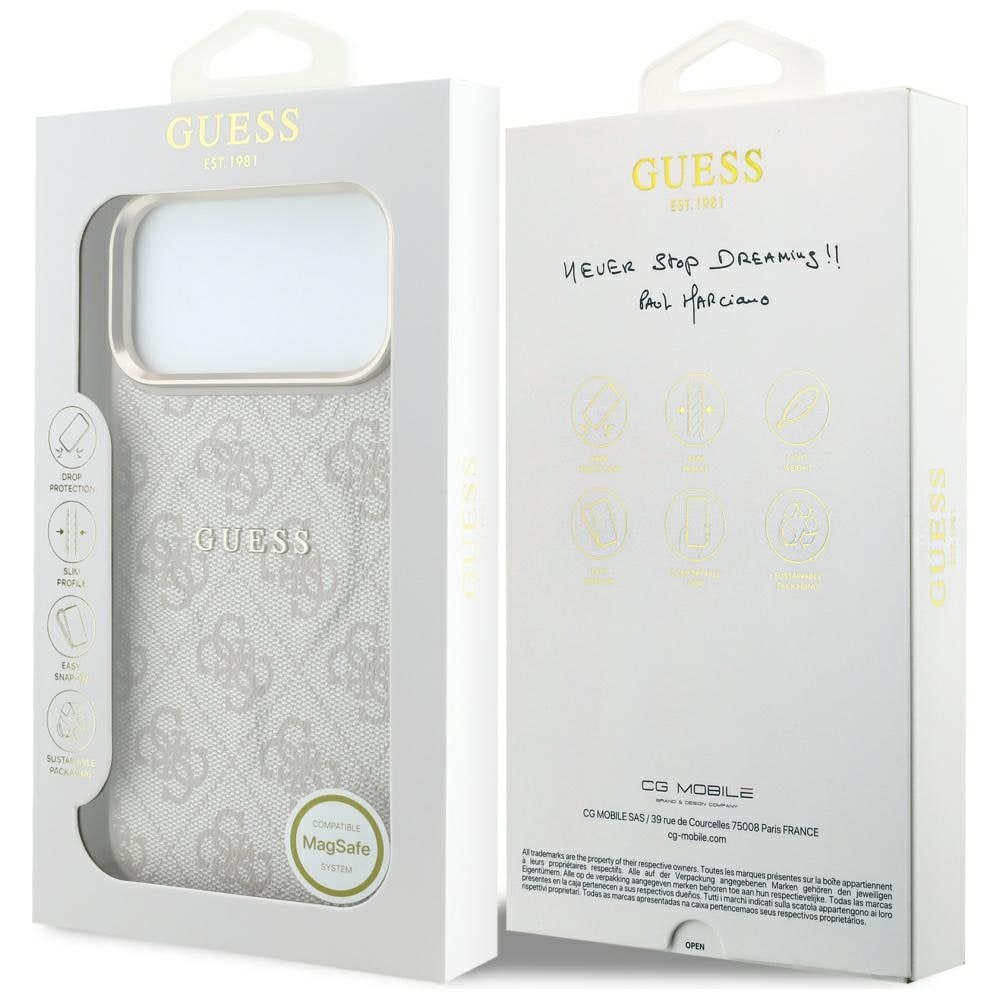 Guess Embossed 4G Classic MagSafe -suojakotelo iPhone 17 Pro / 18 Pro - vaaleanpunainen