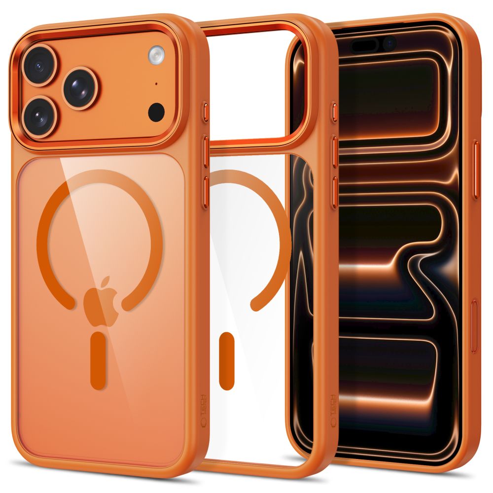Tech-Protect Magmat Magsafe CC -suojakotelo iPhone 17 Pro Max / 18 Pro Max - oranssi-läpinäkyvä