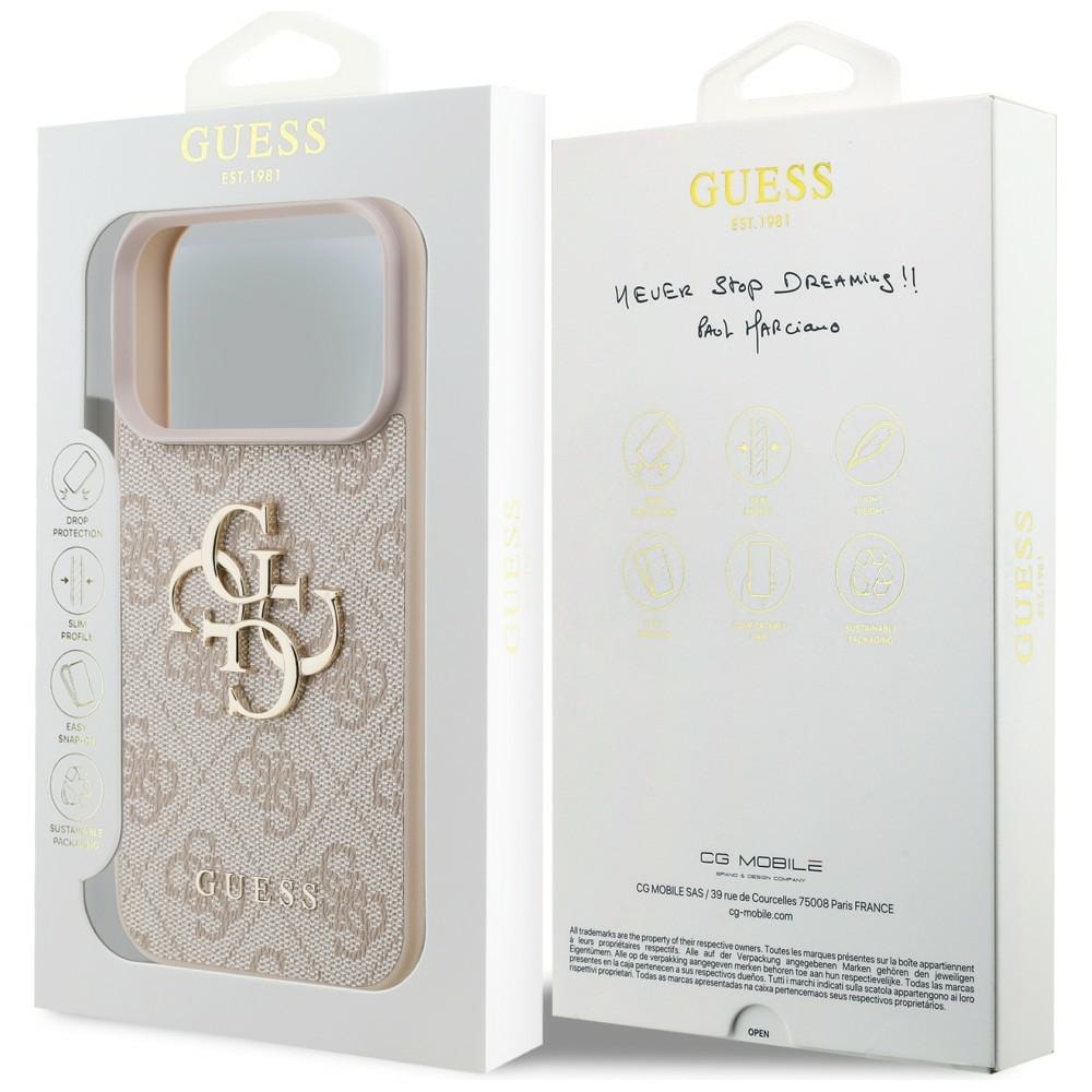 Guess 4G -kotelo, jossa iso logo, iPhone 17 Pro / 18 Pro - vaaleanpunainen