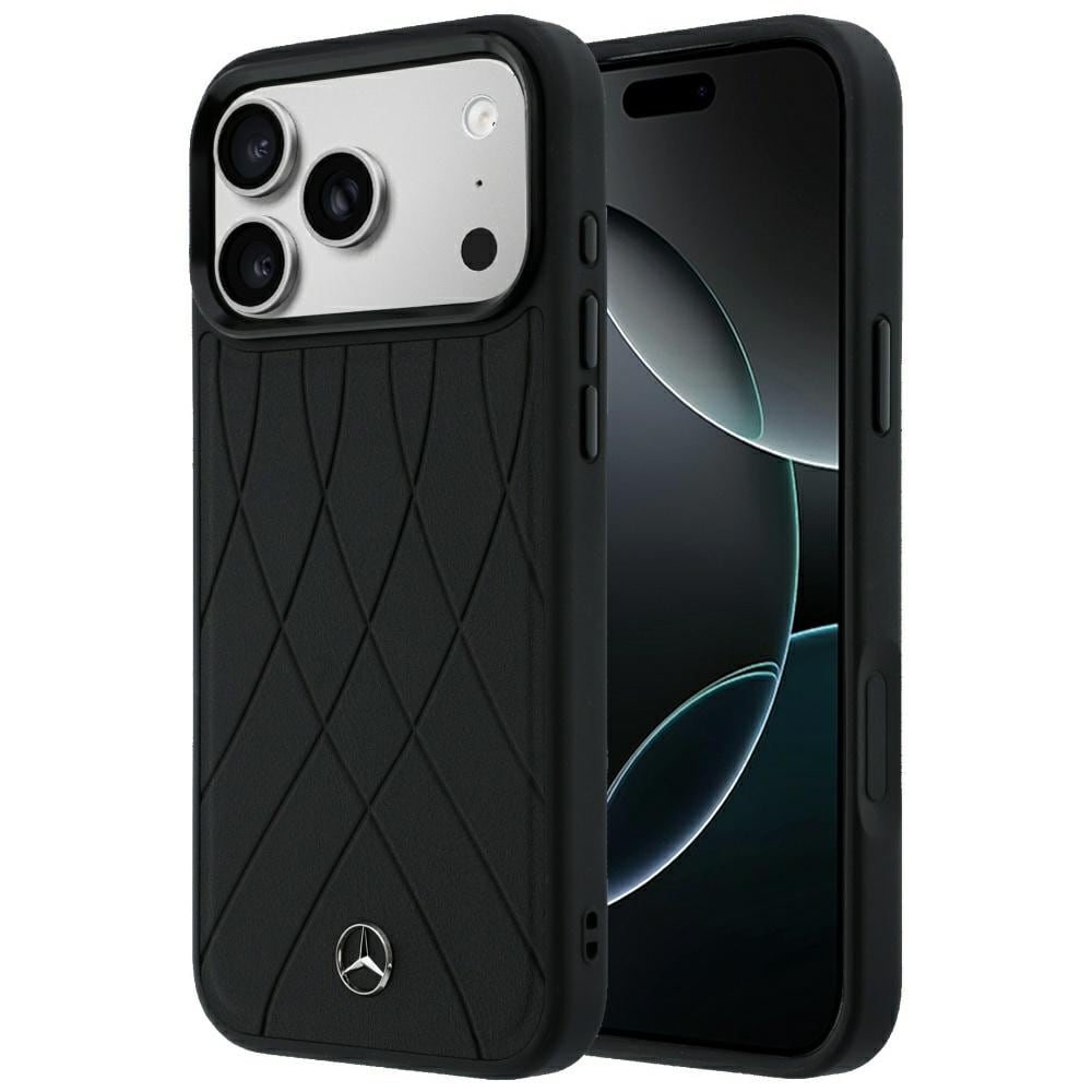 Mercedes-nahkainen Crossed Lines MagSafe -suojakotelo iPhone 17 Pro Maxille / 18 Pro Maxille – musta