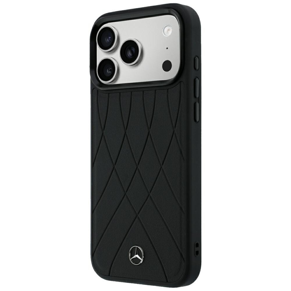 Mercedes-nahkainen Crossed Lines MagSafe -suojakotelo iPhone 17 Pro Maxille / 18 Pro Maxille – musta