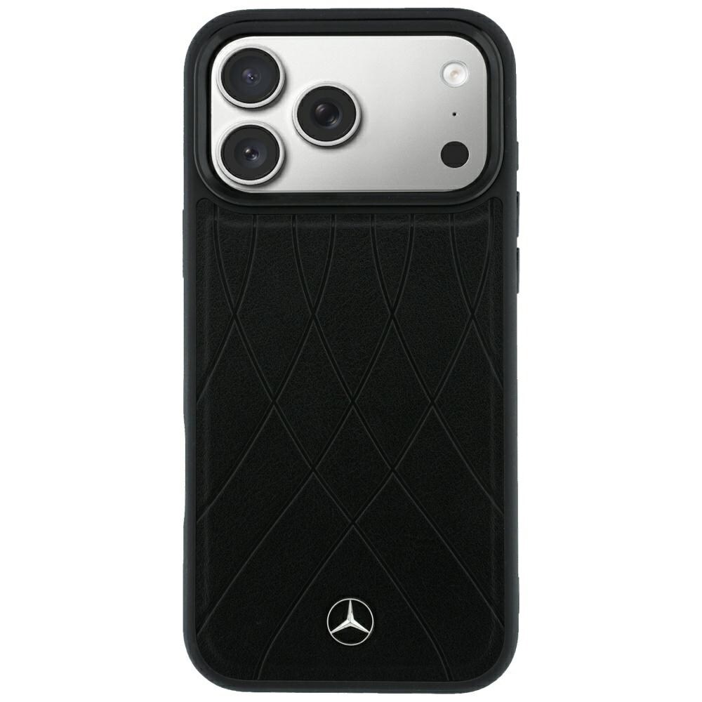 Mercedes-nahkainen Crossed Lines MagSafe -suojakotelo iPhone 17 Pro Maxille / 18 Pro Maxille – musta