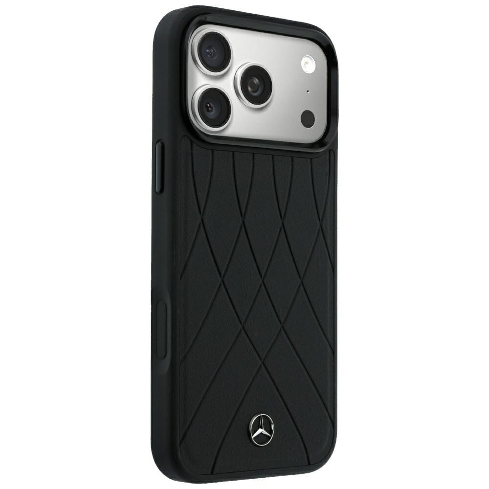 Mercedes-nahkainen Crossed Lines MagSafe -suojakotelo iPhone 17 Pro Maxille / 18 Pro Maxille – musta