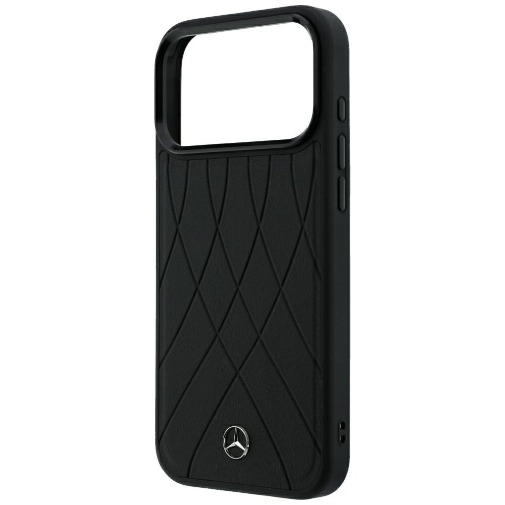 Mercedes-nahkainen Crossed Lines MagSafe -suojakotelo iPhone 17 Pro Maxille / 18 Pro Maxille – musta