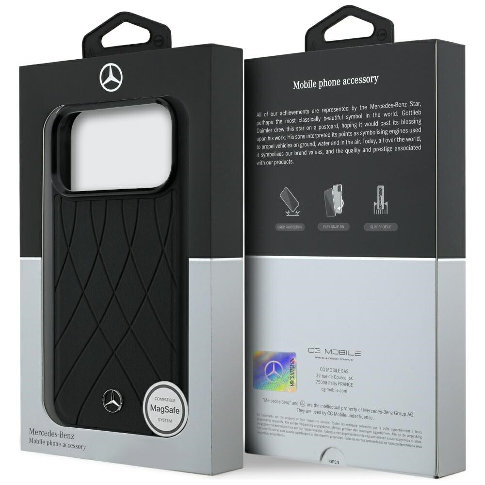 Mercedes-nahkainen Crossed Lines MagSafe -suojakotelo iPhone 17 Pro Maxille / 18 Pro Maxille – musta