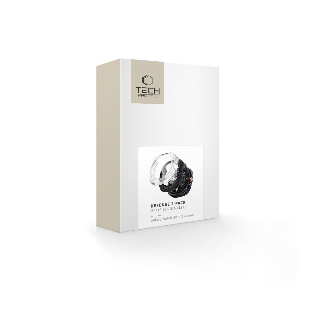 Tech-Protect Defense -kotelopakkaus (2 kpl) Samsung Galaxy Watch Ultra 47 mm:lle – kirkas mattamusta