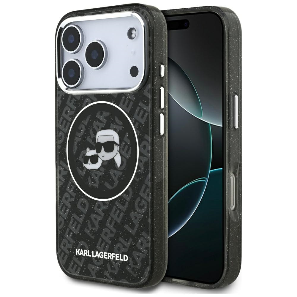 Karl Lagerfeld IML Glitter Karl&Choupette Heads -logo MagSafe-suojakotelo iPhone 17 Pro:lle – musta