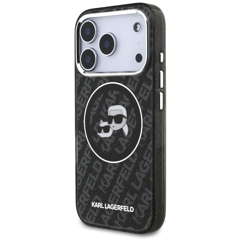 Karl Lagerfeld IML Glitter Karl&Choupette Heads -logo MagSafe-suojakotelo iPhone 17 Pro:lle – musta
