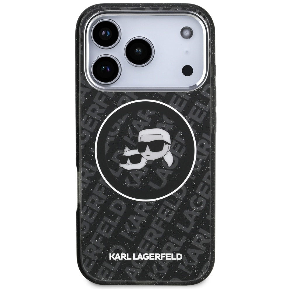 Karl Lagerfeld IML Glitter Karl&Choupette Heads -logo MagSafe-suojakotelo iPhone 17 Pro:lle – musta