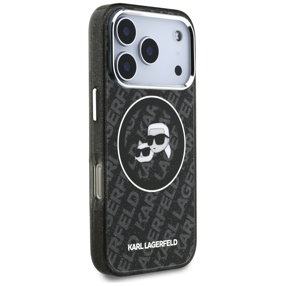 Karl Lagerfeld IML Glitter Karl&Choupette Heads -logo MagSafe-suojakotelo iPhone 17 Pro:lle – musta