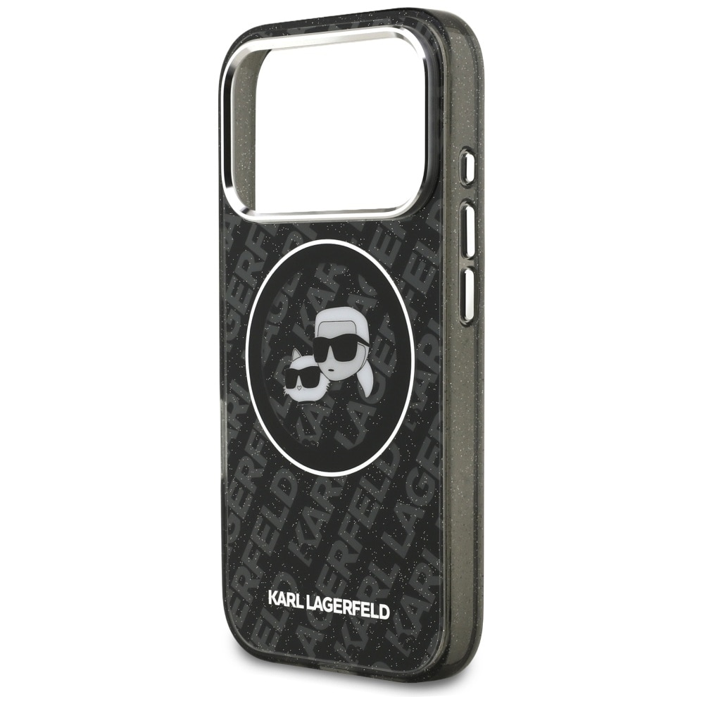Karl Lagerfeld IML Glitter Karl&Choupette Heads -logo MagSafe-suojakotelo iPhone 17 Pro:lle – musta