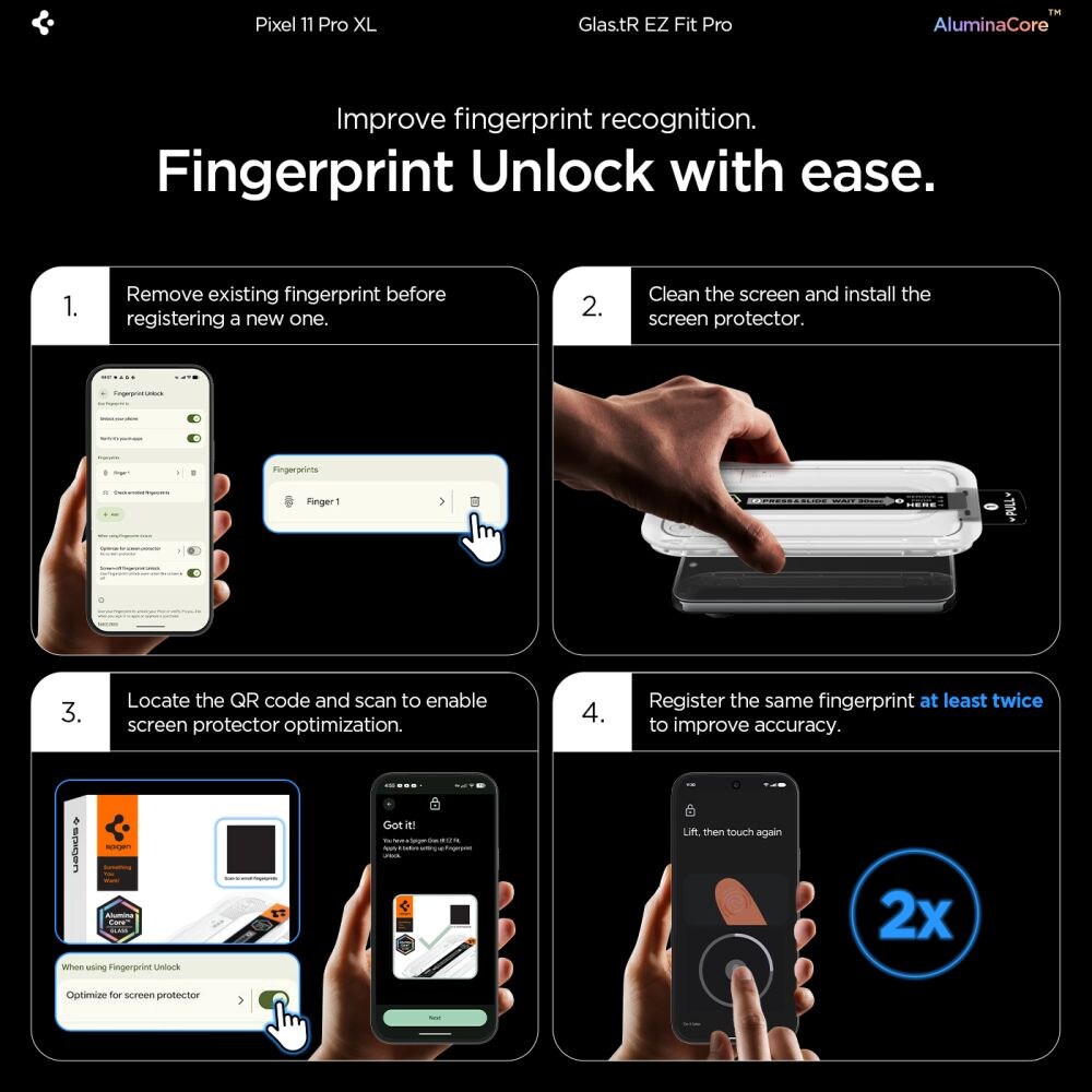 Spigen Glas.tR EZ Fit Pro -karkaistun lasin näytönsuojat, 2 kpl, Google Pixel 11 Pro XL:lle