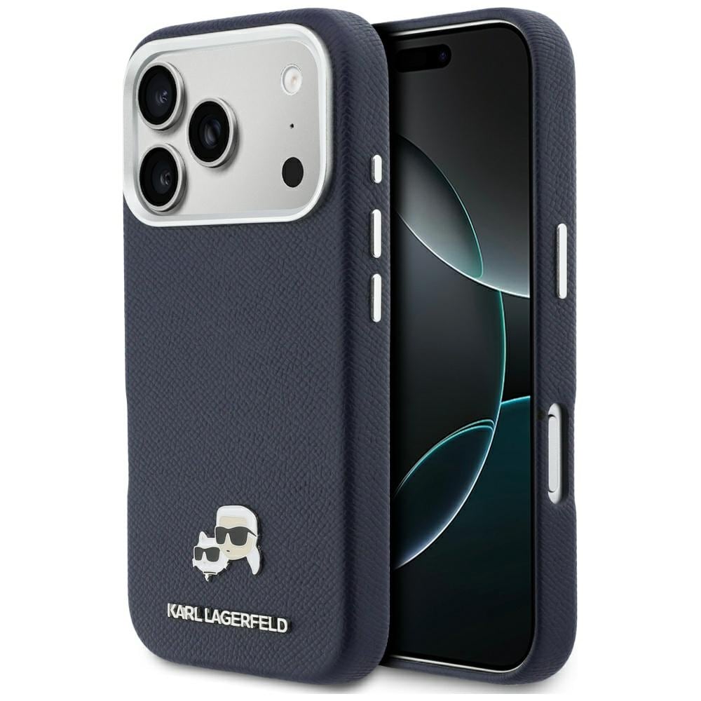 Karl Lagerfeld Karl & Choupette -pinnit, Saffiano MagSafe -kotelo iPhone 17 Pro:lle – sininen