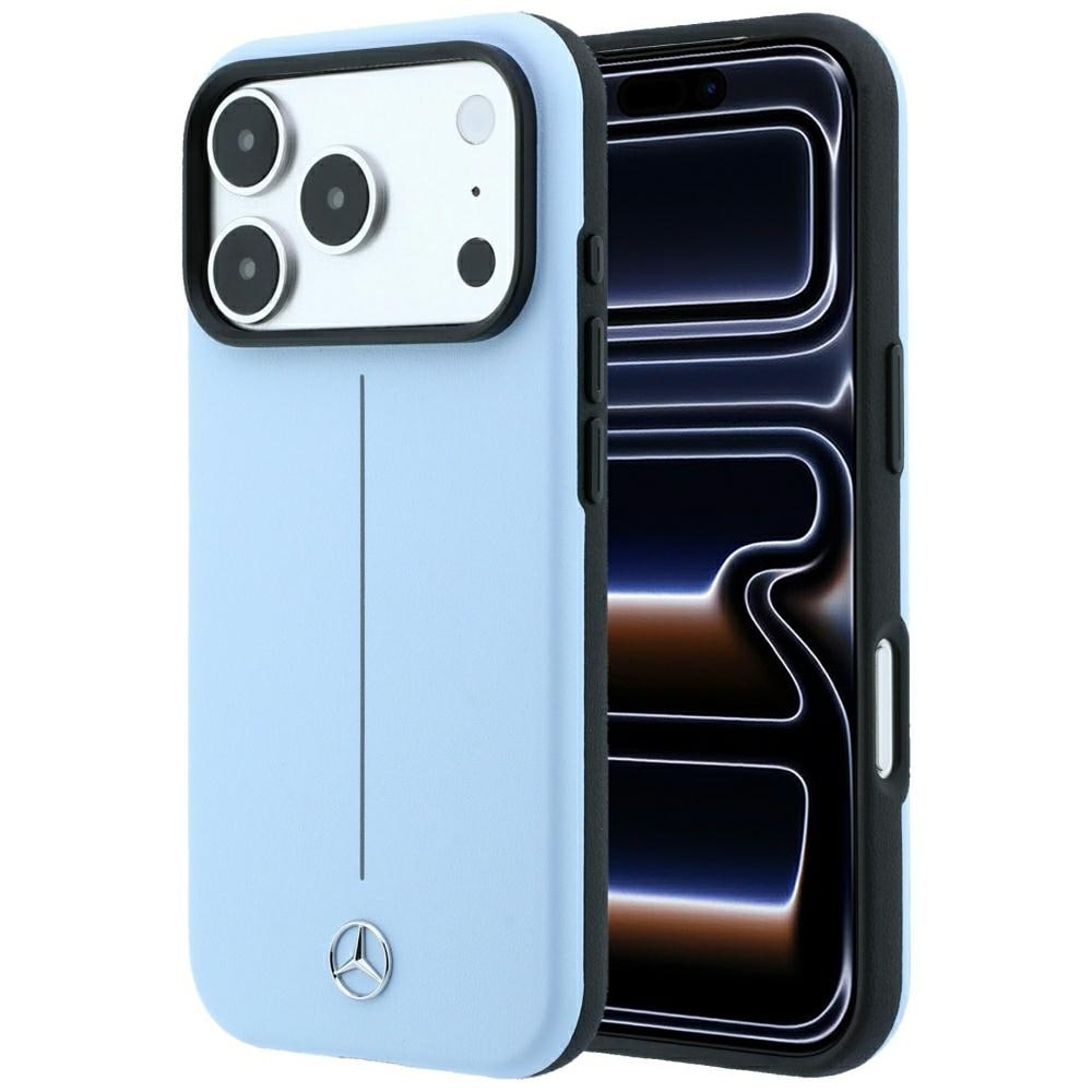 Mercedes-nahkainen osittain ympäröivä Iconic Line MagSafe -kotelo iPhone 18/17 Pro Max - sininen