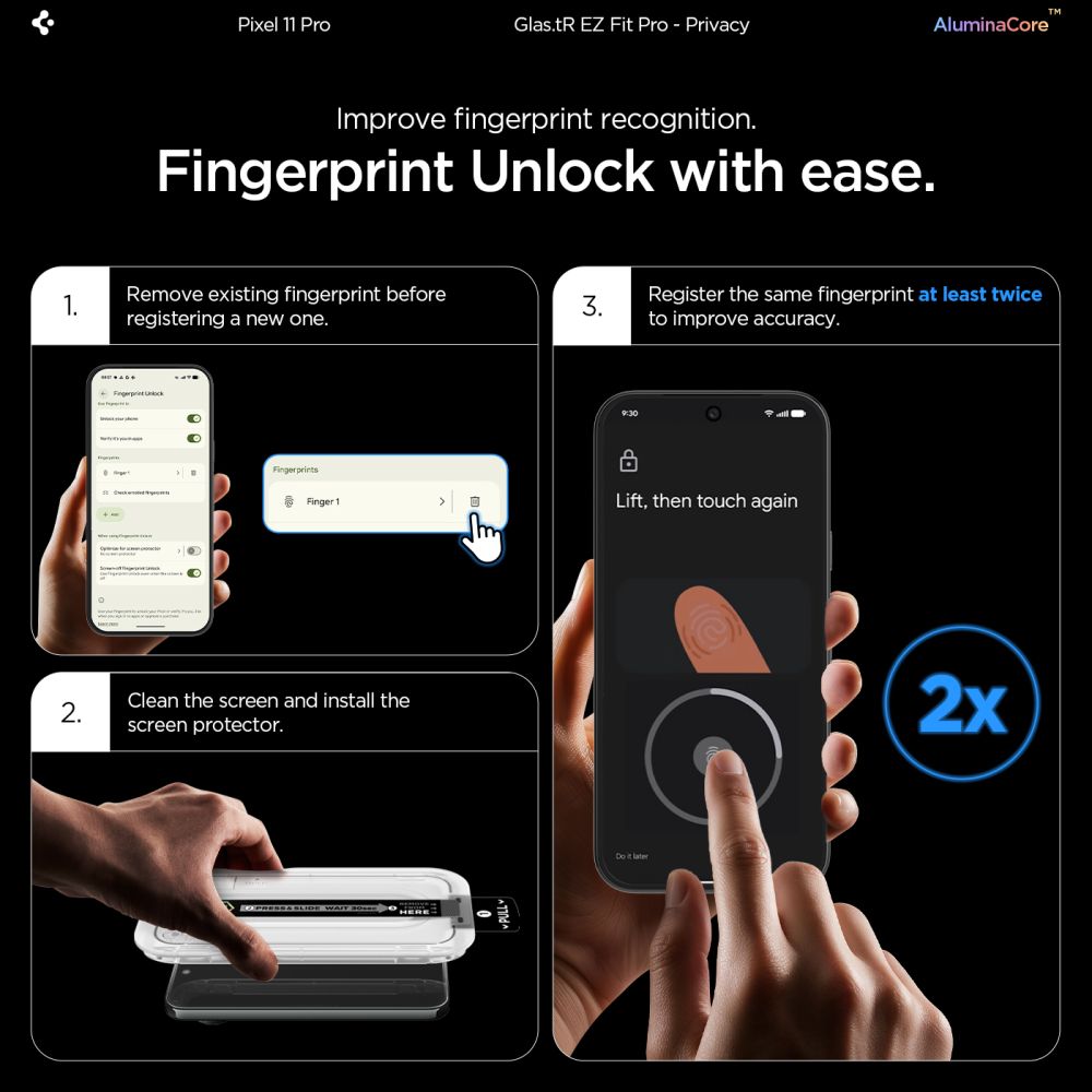 Spigen Glas.tR EZ Fit Pro HD Privacy -karkaistu lasi näytönsuojat (2 kpl) Pixel 9-11 Pro