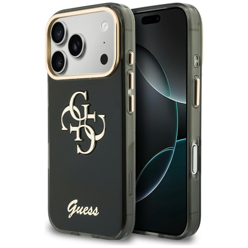 Guess IML 4G Script -metallikotelo iPhone 17 Pro Max / 18 Pro Max - Musta