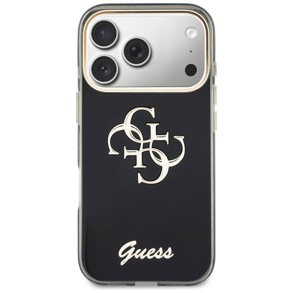 Guess IML 4G Script -metallikotelo iPhone 17 Pro Max / 18 Pro Max - Musta