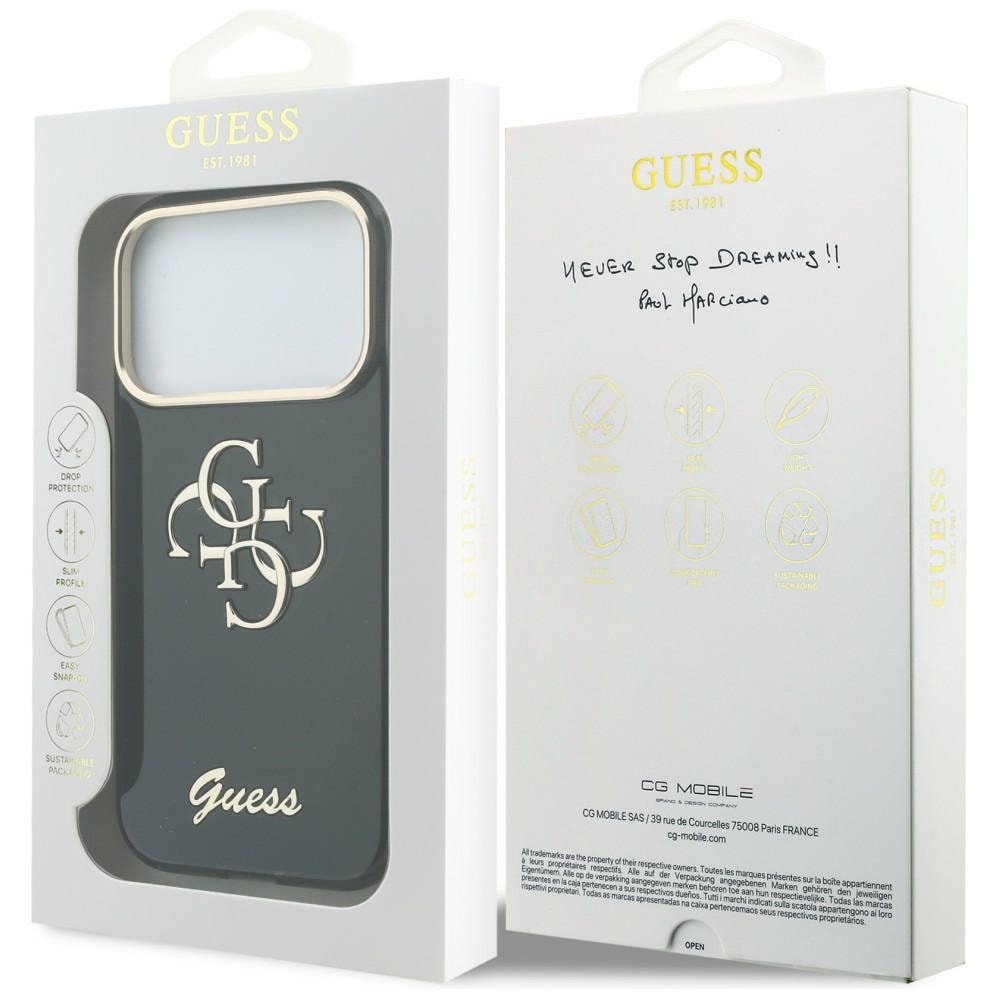 Guess IML 4G Script -metallikotelo iPhone 17 Pro Max / 18 Pro Max - Musta