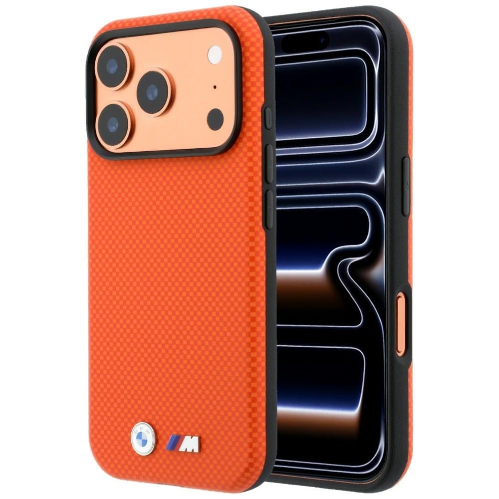 BMW M Quadrille Kevlar Metal Logo MagSafe -suojakotelo iPhone 17 Pro Max / 18 Pro Max - Oranssi