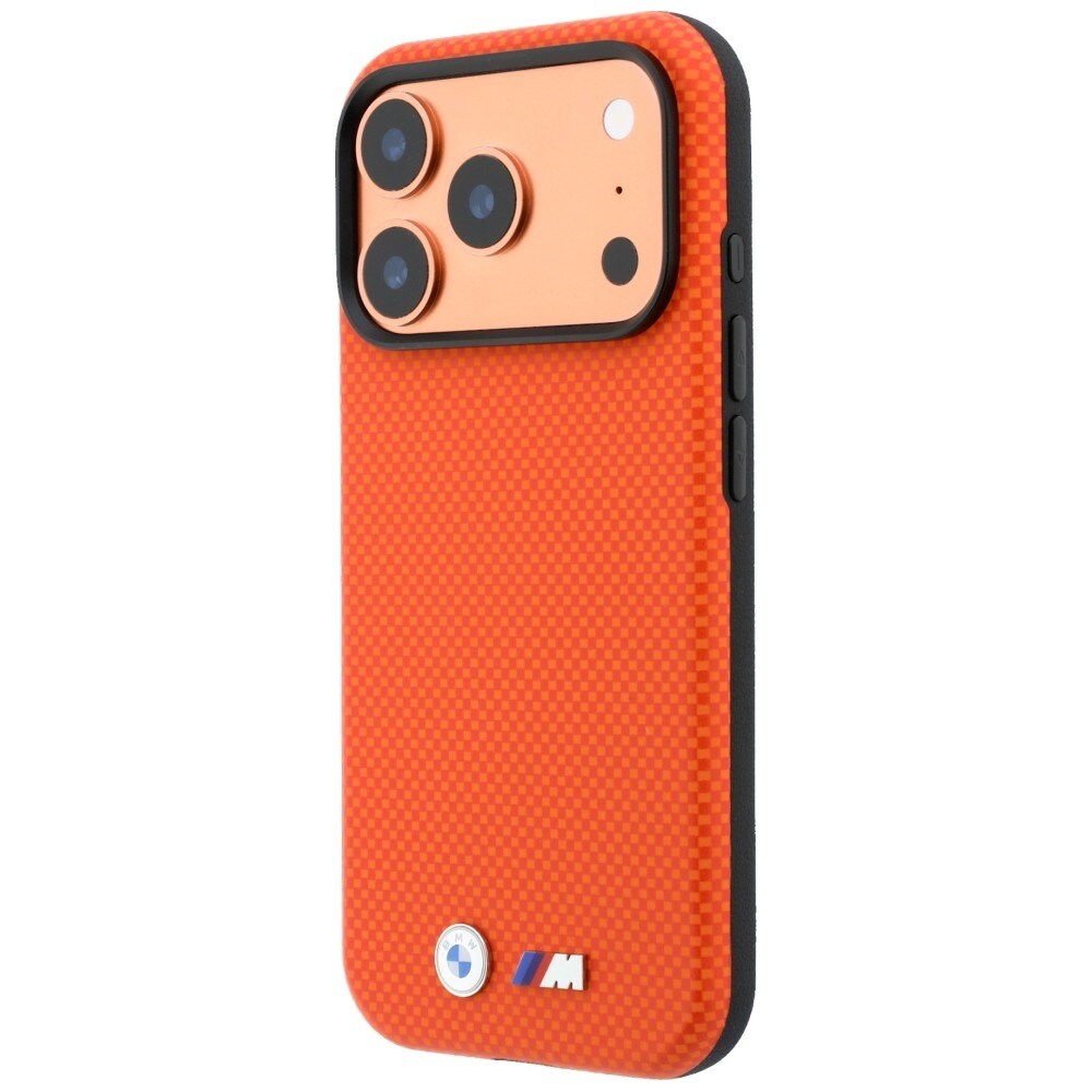 BMW M Quadrille Kevlar Metal Logo MagSafe -suojakotelo iPhone 17 Pro Max / 18 Pro Max - Oranssi