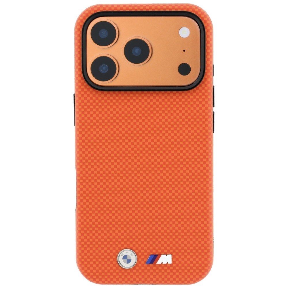 BMW M Quadrille Kevlar Metal Logo MagSafe -suojakotelo iPhone 17 Pro Max / 18 Pro Max - Oranssi