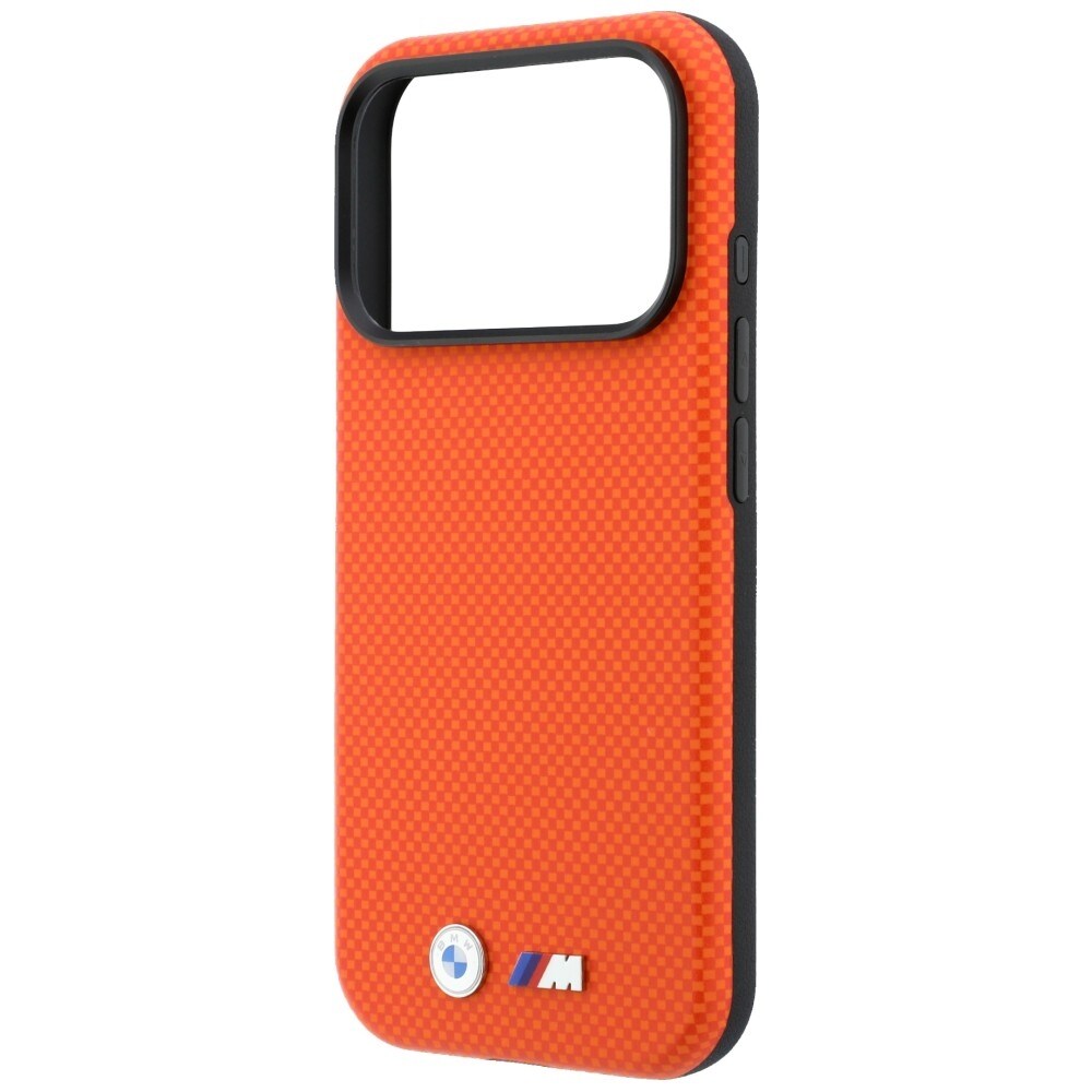 BMW M Quadrille Kevlar Metal Logo MagSafe -suojakotelo iPhone 17 Pro Max / 18 Pro Max - Oranssi