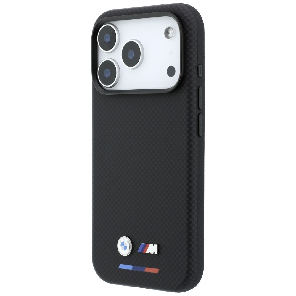 BMW M Quadrille Kevlar Tricolor & Metal Logo MagSafe -suojakotelo iPhone 17 Pro / 18 Pro - Musta
