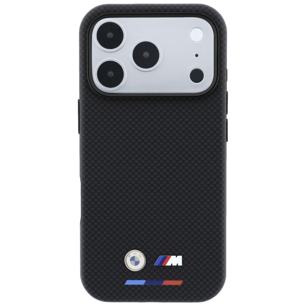 BMW M Quadrille Kevlar Tricolor & Metal Logo MagSafe -suojakotelo iPhone 17 Pro / 18 Pro - Musta