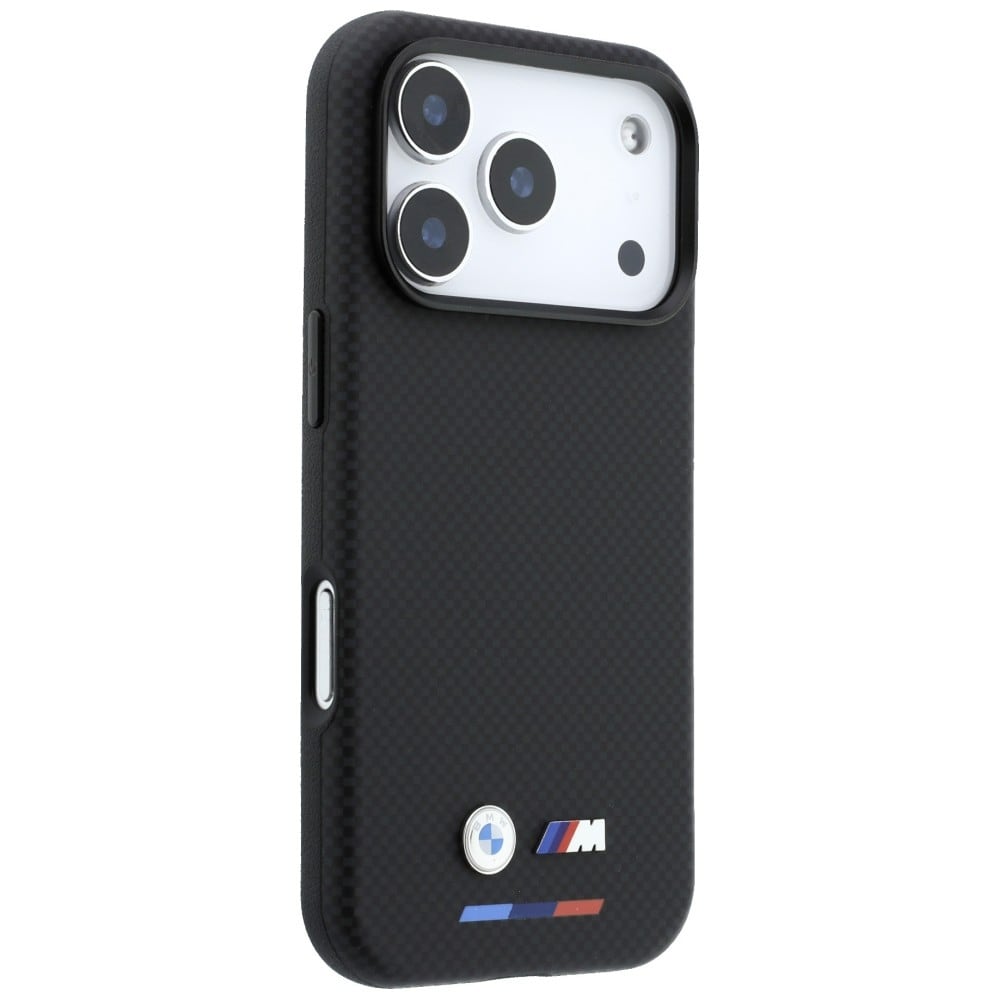 BMW M Quadrille Kevlar Tricolor & Metal Logo MagSafe -suojakotelo iPhone 17 Pro / 18 Pro - Musta
