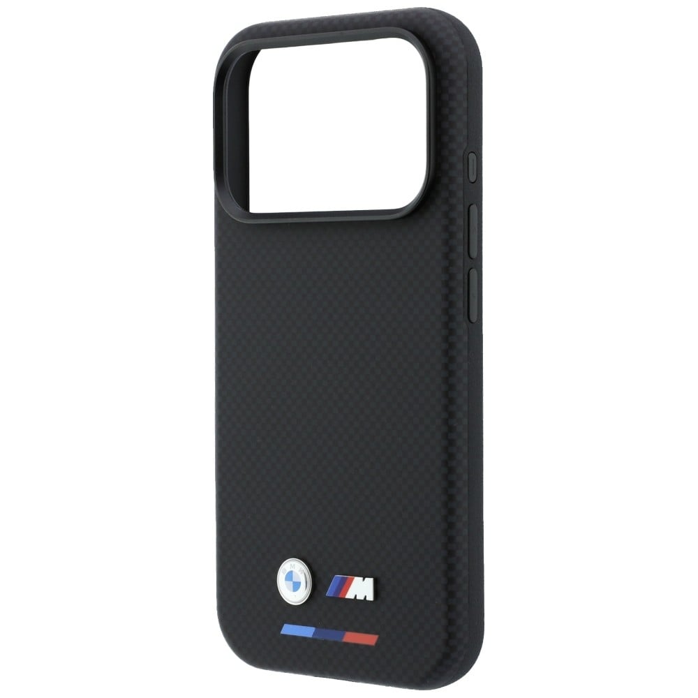 BMW M Quadrille Kevlar Tricolor & Metal Logo MagSafe -suojakotelo iPhone 17 Pro / 18 Pro - Musta