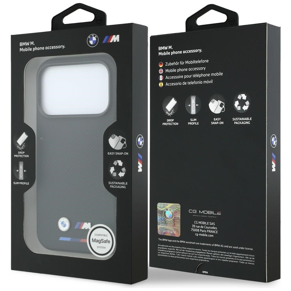BMW M Quadrille Kevlar Tricolor & Metal Logo MagSafe -suojakotelo iPhone 17 Pro / 18 Pro - Musta