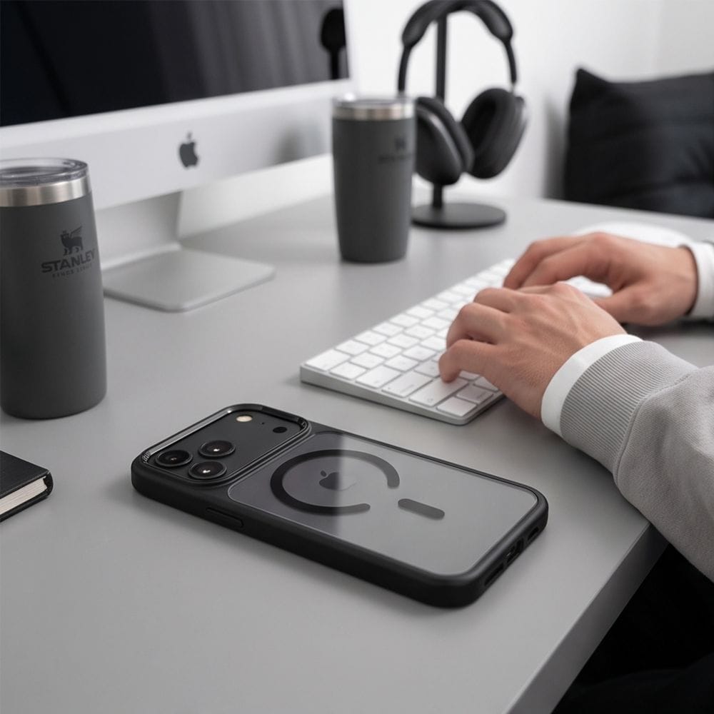 Tech-Protect Magmat Magsafe CC -suojakotelo iPhone 17 Pro / 18 Pro - Läpinäkyvä musta