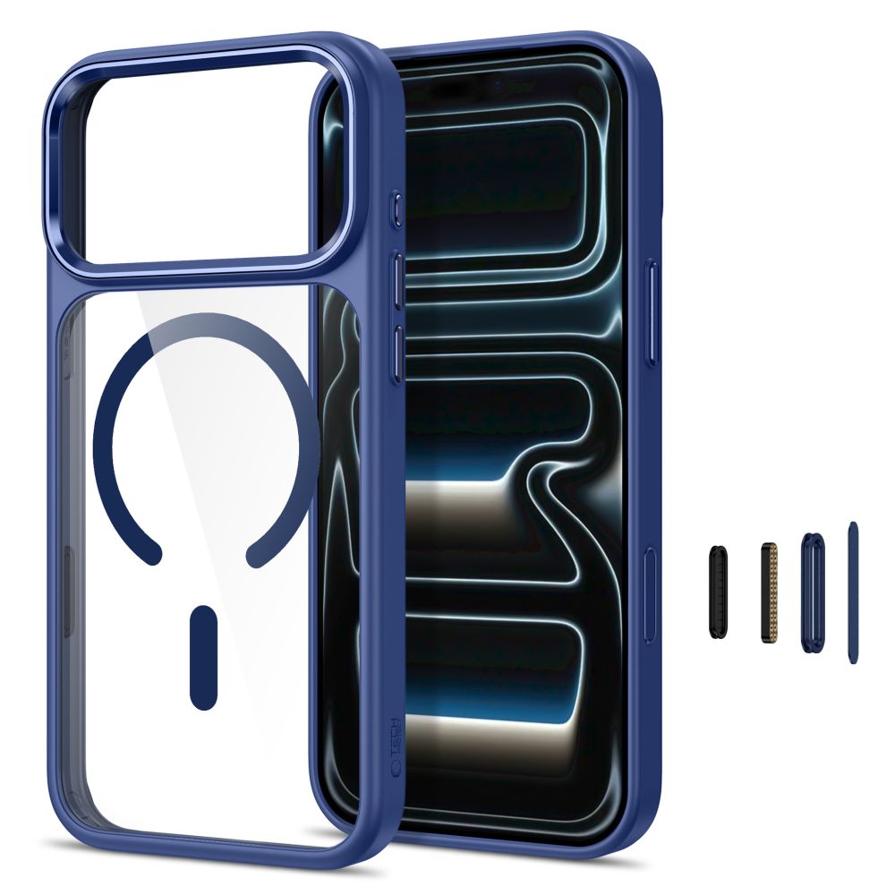 Tech-Protect Magmat MagSafe CC -suojakotelo iPhone 17/18 Pro Max - Läpinäkyvä tummansininen