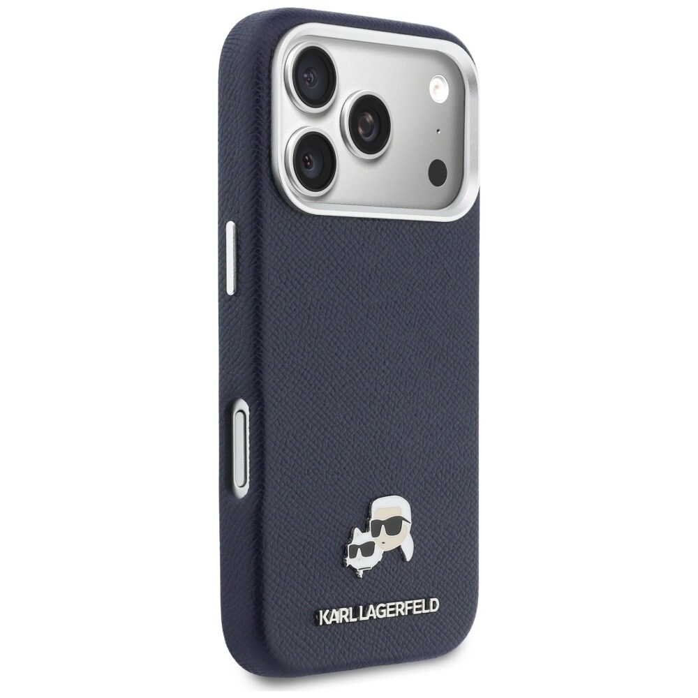 Karl Lagerfeld Karl & Choupette pinnit Saffiano MagSafe -kotelo iPhone 17 Pro Maxille – sininen