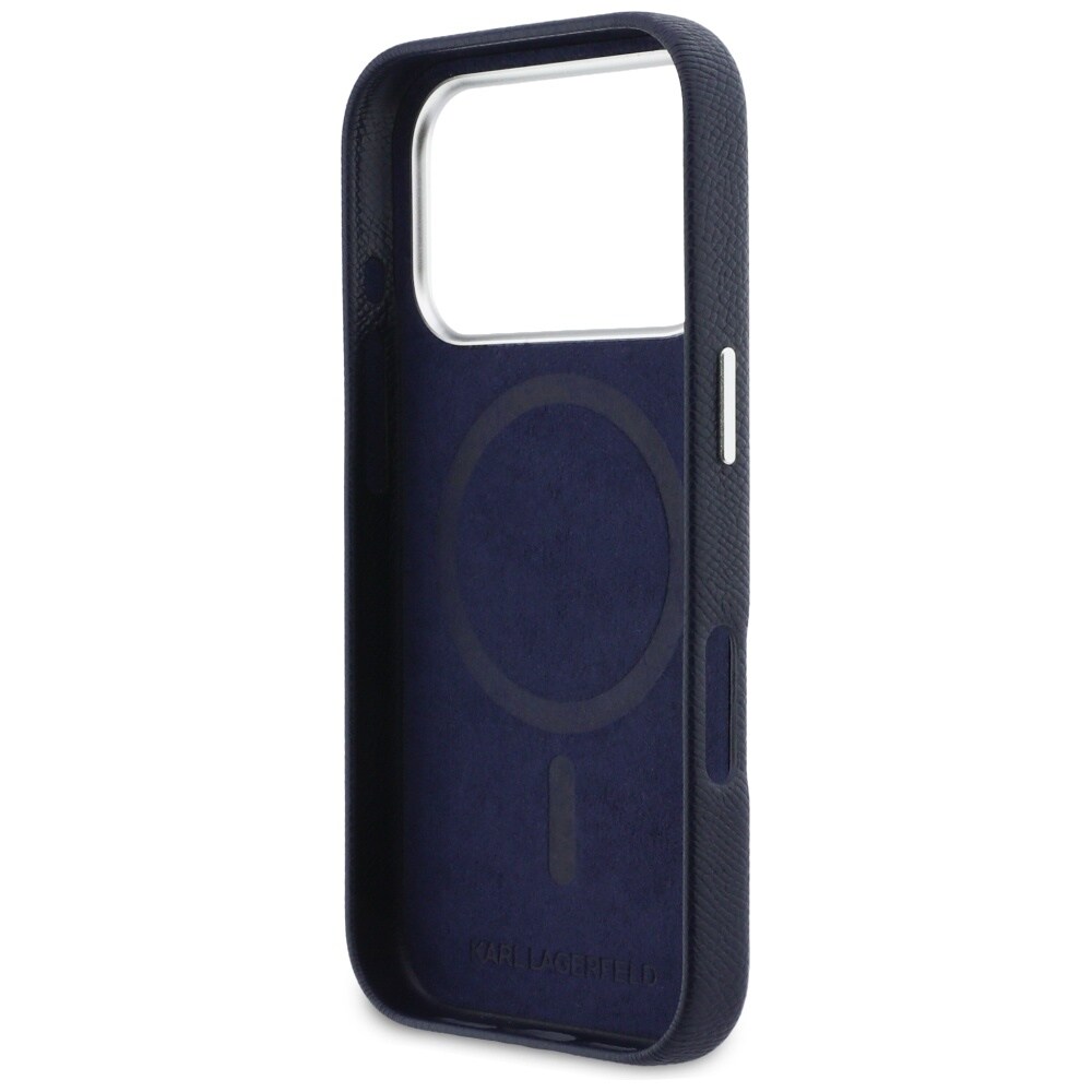 Karl Lagerfeld Karl & Choupette pinnit Saffiano MagSafe -kotelo iPhone 17 Pro Maxille – sininen
