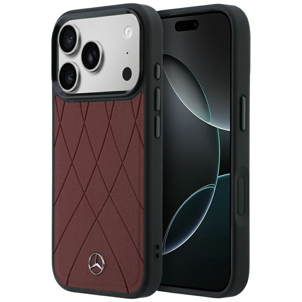 Mercedes Leather Crossed Lines MagSafe -suojakotelo iPhone 17 Pro Max / 18 Pro Max – viininpunainen