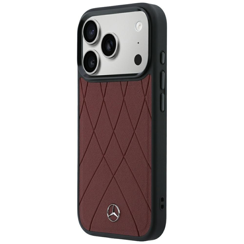 Mercedes Leather Crossed Lines MagSafe -suojakotelo iPhone 17 Pro Max / 18 Pro Max – viininpunainen