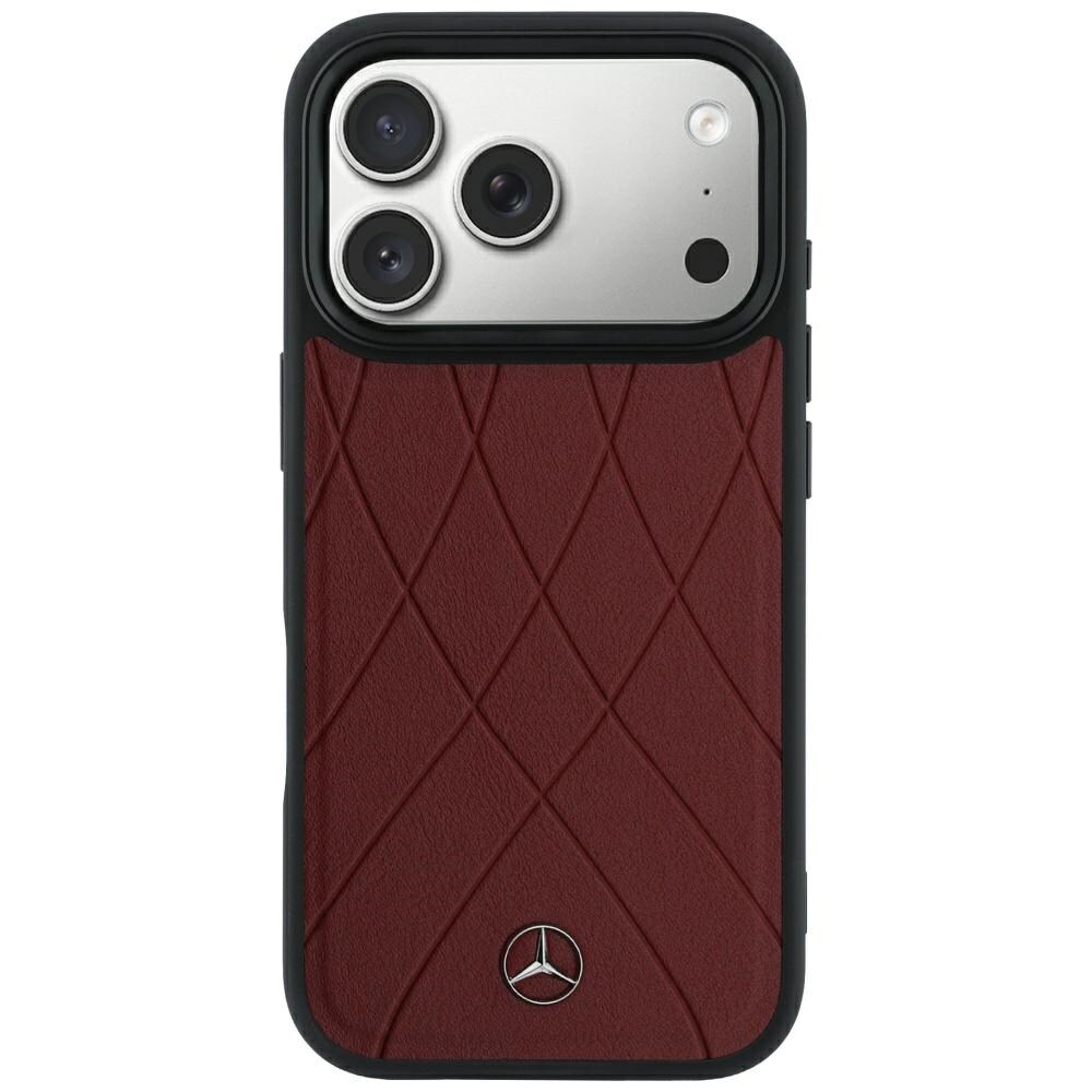 Mercedes Leather Crossed Lines MagSafe -suojakotelo iPhone 17 Pro Max / 18 Pro Max – viininpunainen