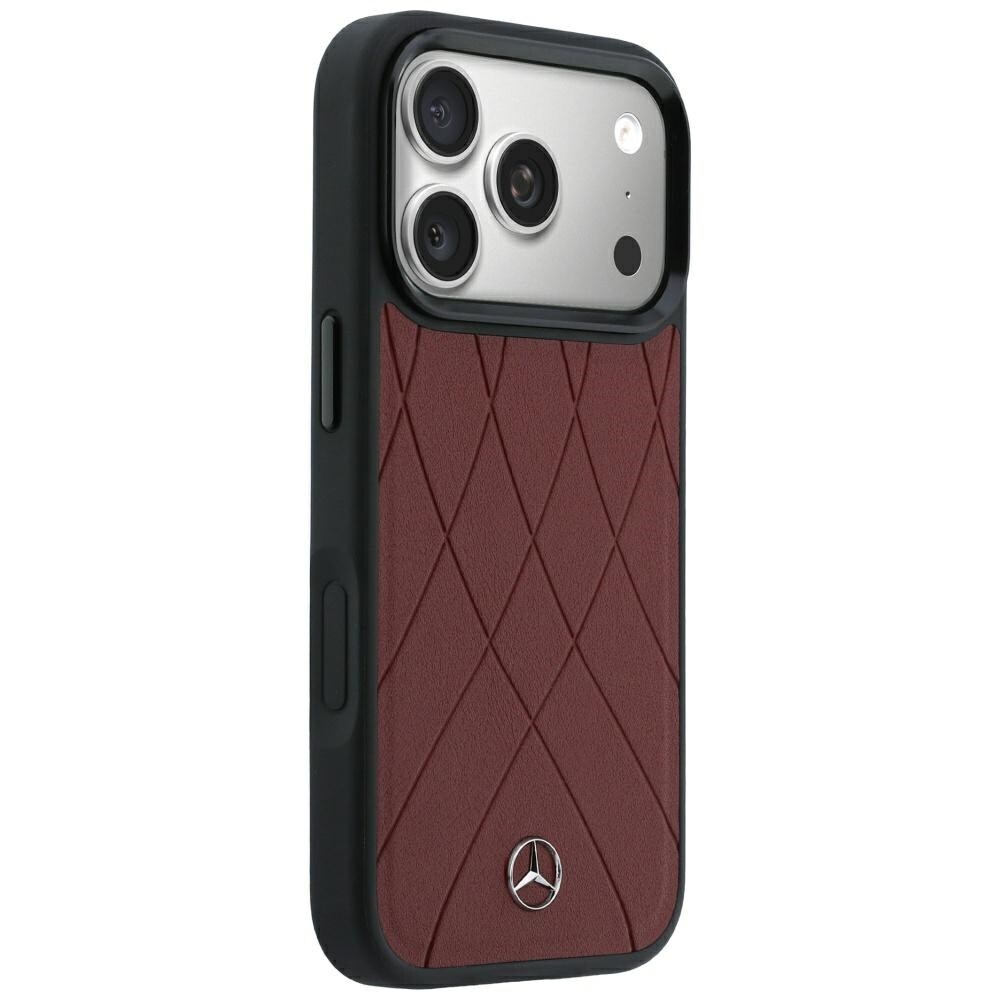 Mercedes Leather Crossed Lines MagSafe -suojakotelo iPhone 17 Pro Max / 18 Pro Max – viininpunainen
