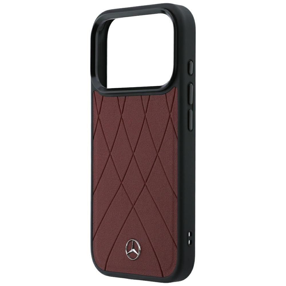 Mercedes Leather Crossed Lines MagSafe -suojakotelo iPhone 17 Pro Max / 18 Pro Max – viininpunainen