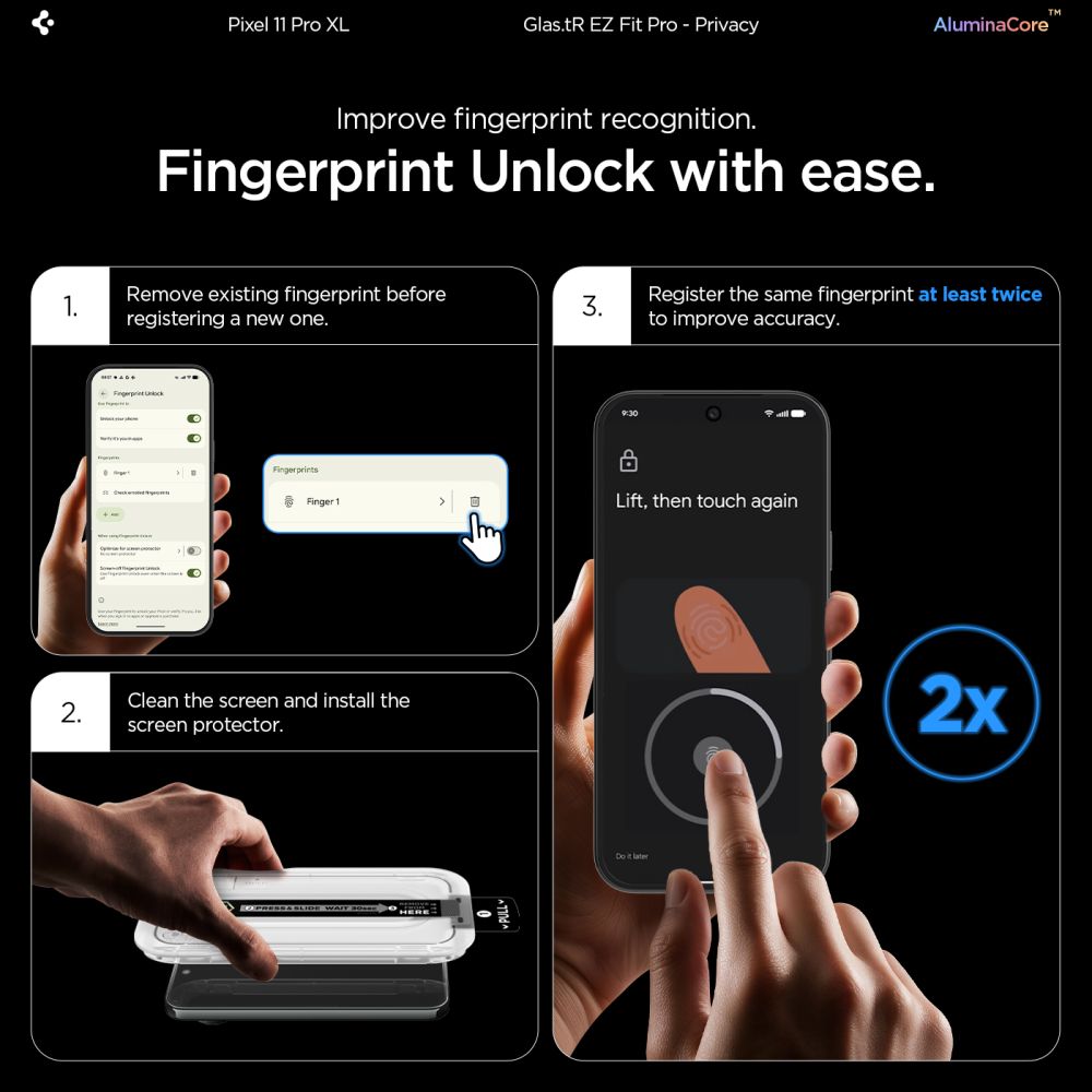 Spigen Glas.tR EZ Fit Pro HD Privacy 2-pack karkaistut näytönsuojat Pixel 9/10/11 Pro XL