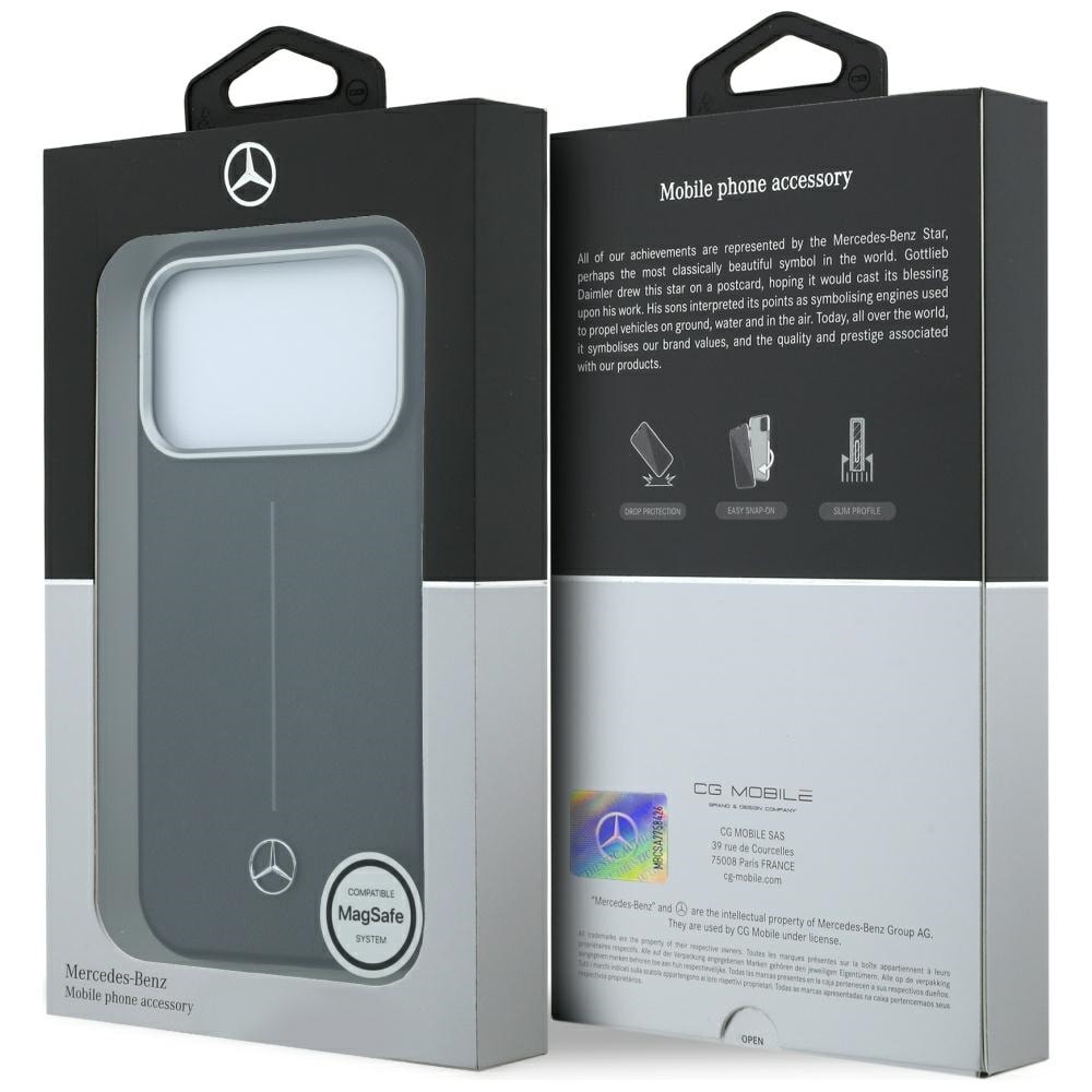 Mercedes-nahkainen osittain ympäröivä Iconic Line MagSafe -suojakotelo iPhone 18/17 Pro Max - Musta