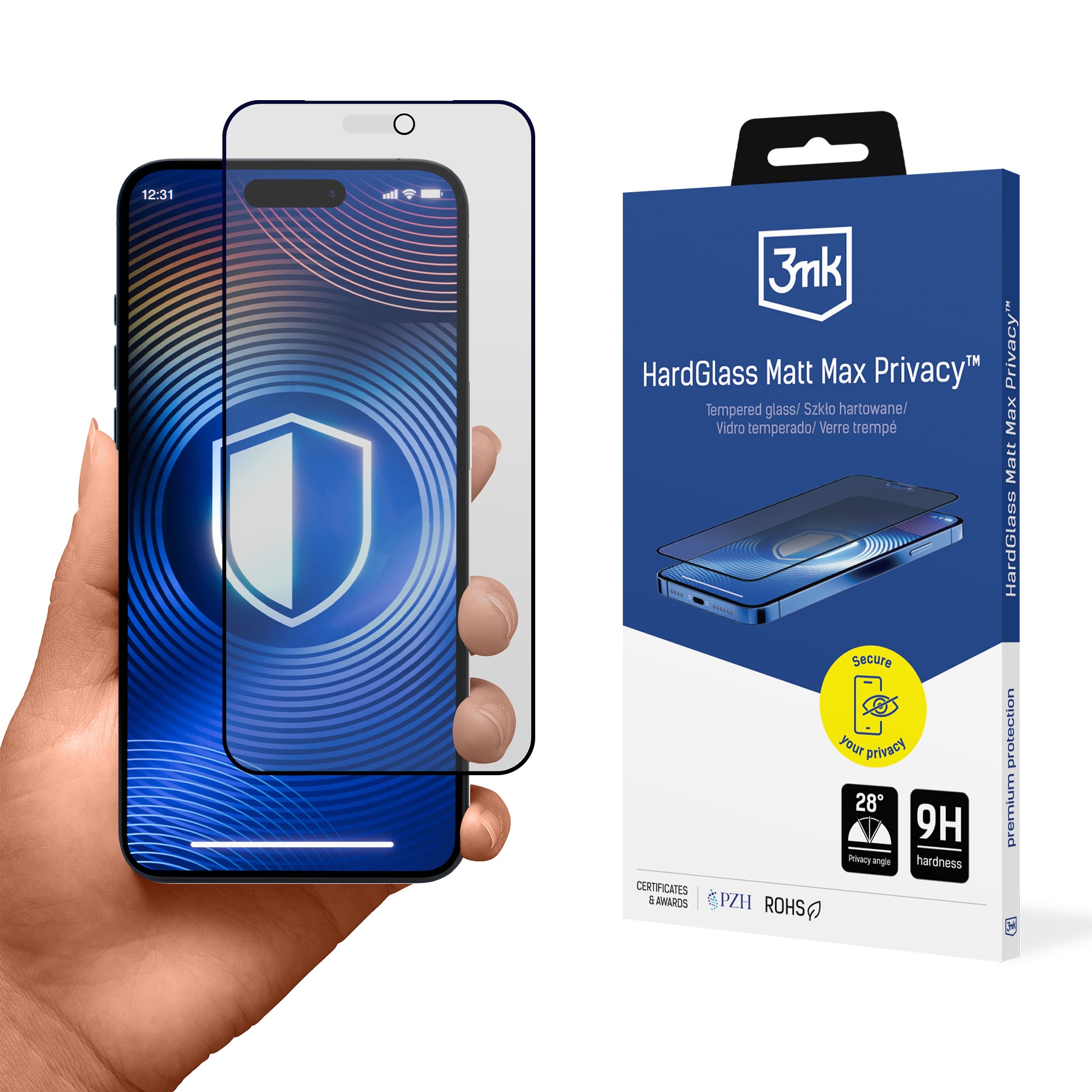 3mk HardGlass Matt Max Privacy -karkaistu lasi iPhone 18 Pro:lle